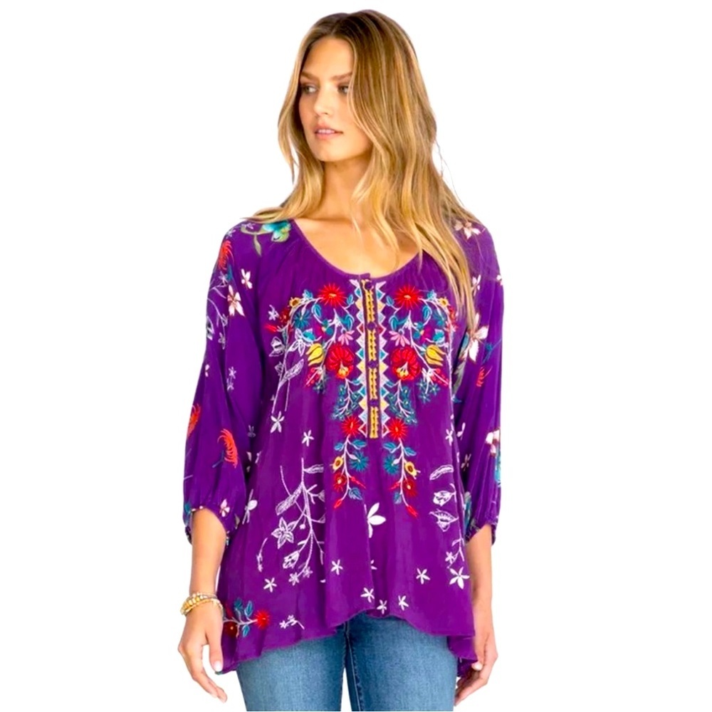 Johnny Was | Purple | FORZA Blouse | Embroidered | Rayon